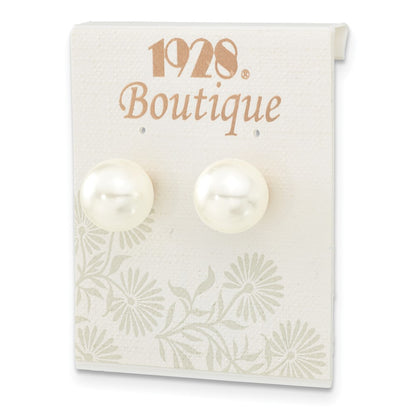 Fashion 1928 Jewelry Gold-Tone 12mm Ivory Imitation Pearl Post Stud Earrings