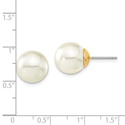 Fashion 1928 Jewelry Gold-Tone 12mm Ivory Imitation Pearl Post Stud Earrings