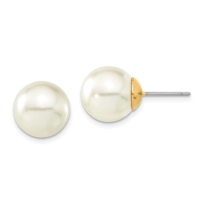 Fashion 1928 Jewelry Gold-Tone 12mm Ivory Imitation Pearl Post Stud Earrings