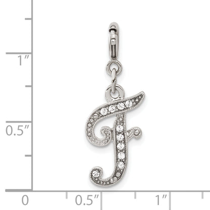 Fashion 1928 Silver-Tone Crystal Initial F Spring Ring Charm