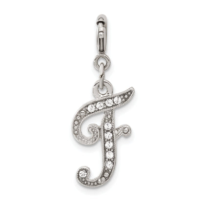 Fashion 1928 Silver-Tone Crystal Initial F Spring Ring Charm