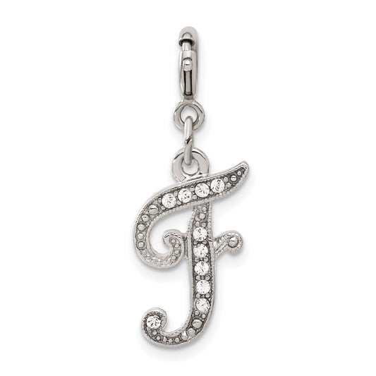 Fashion 1928 Silver-Tone Crystal Initial F Spring Ring Charm