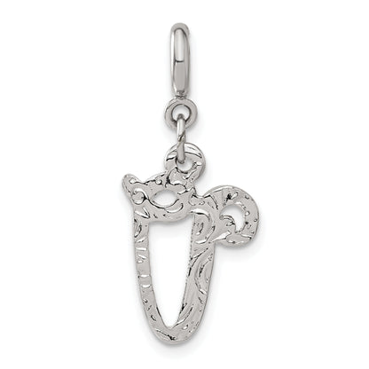 Fashion 1928 Silver-Tone Crystal Initial V Spring Ring Charm
