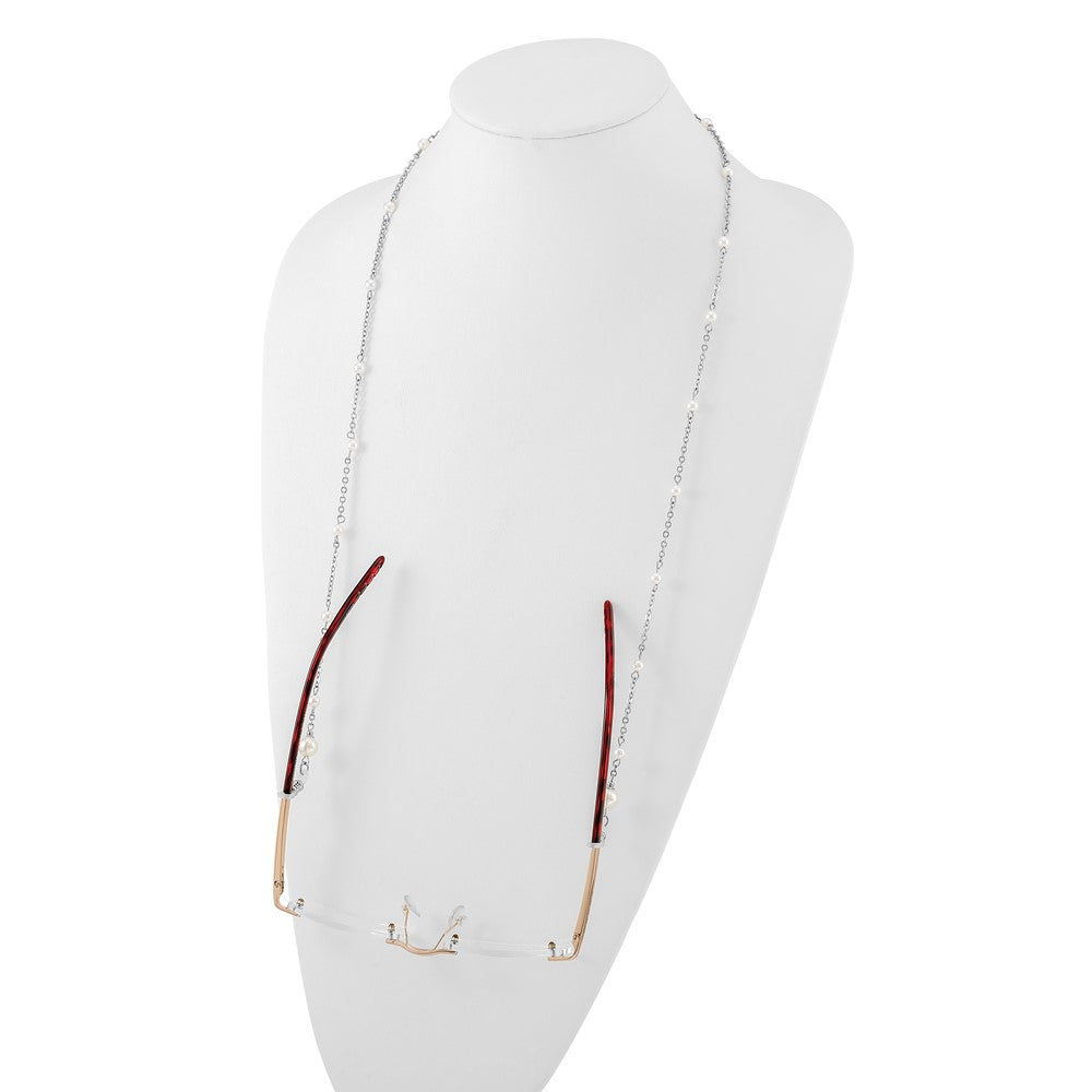 Non Metal 1928 Jewelry Silver-Tone Simulated Pearl Stations Eyeglass Holder 30 Inch Chain