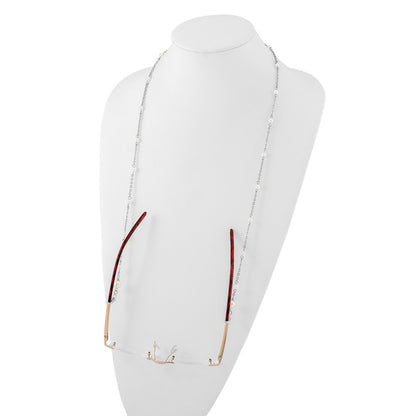 Non Metal 1928 Jewelry Silver-Tone Simulated Pearl Stations Eyeglass Holder 30 Inch Chain