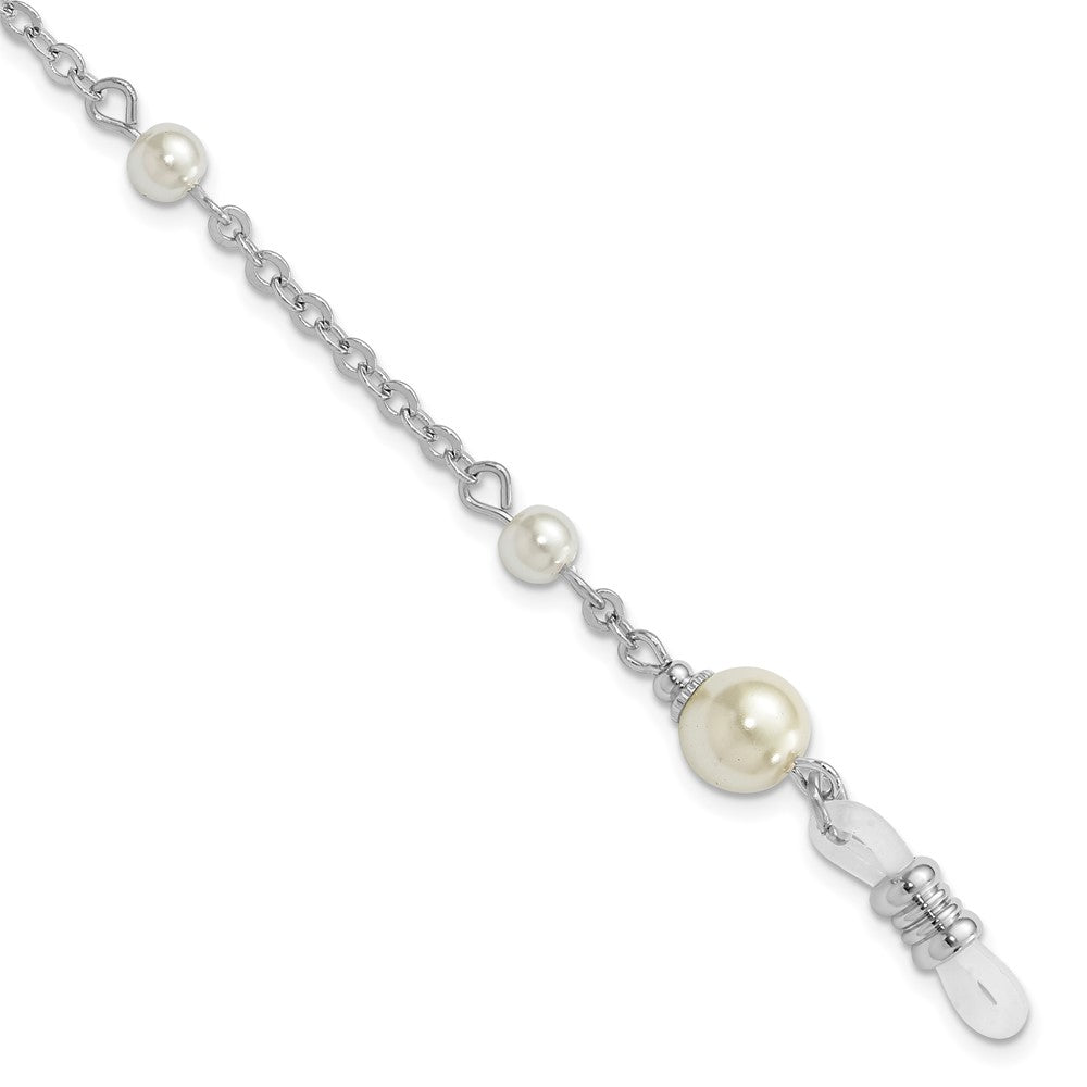 Non Metal 1928 Jewelry Silver-Tone Simulated Pearl Stations Eyeglass Holder 30 Inch Chain