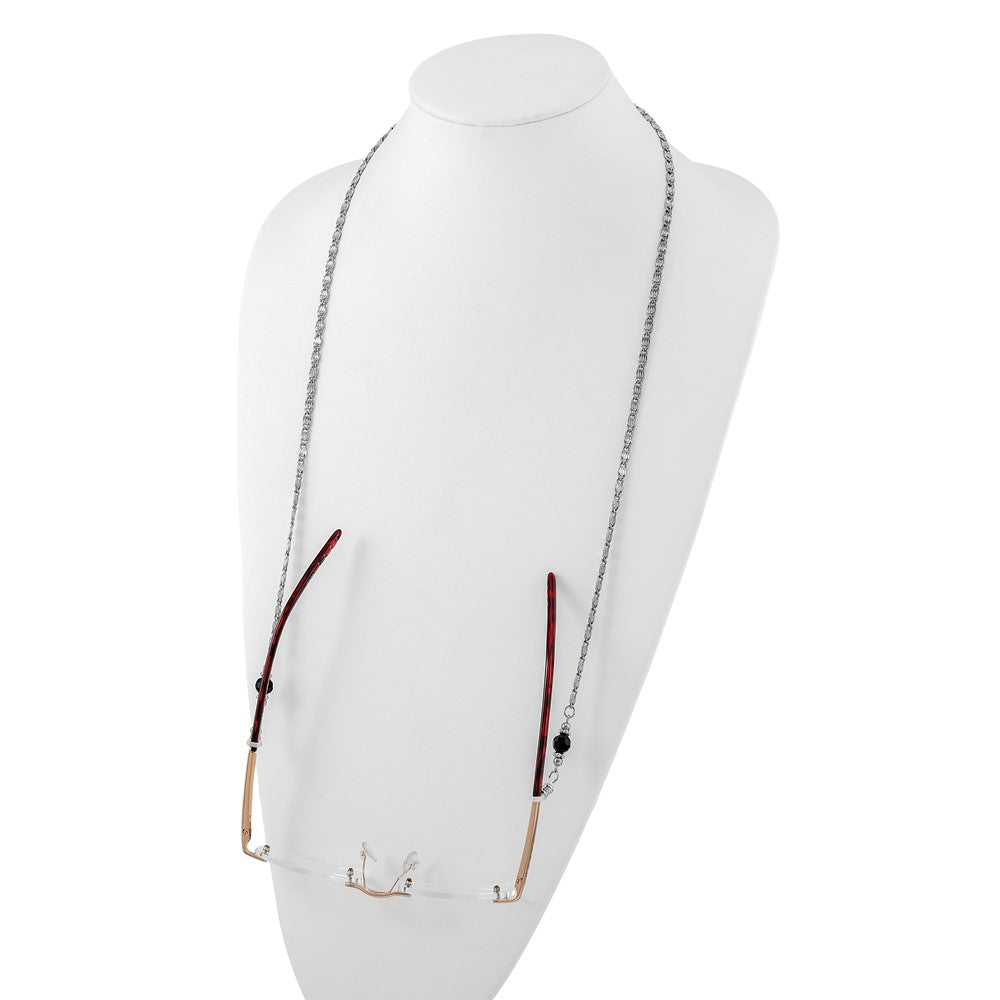 Non Metal 1928 Jewelry Silver-Tone Black Crystal Faceted Bead Eyewear Holder 30 Inch Chain