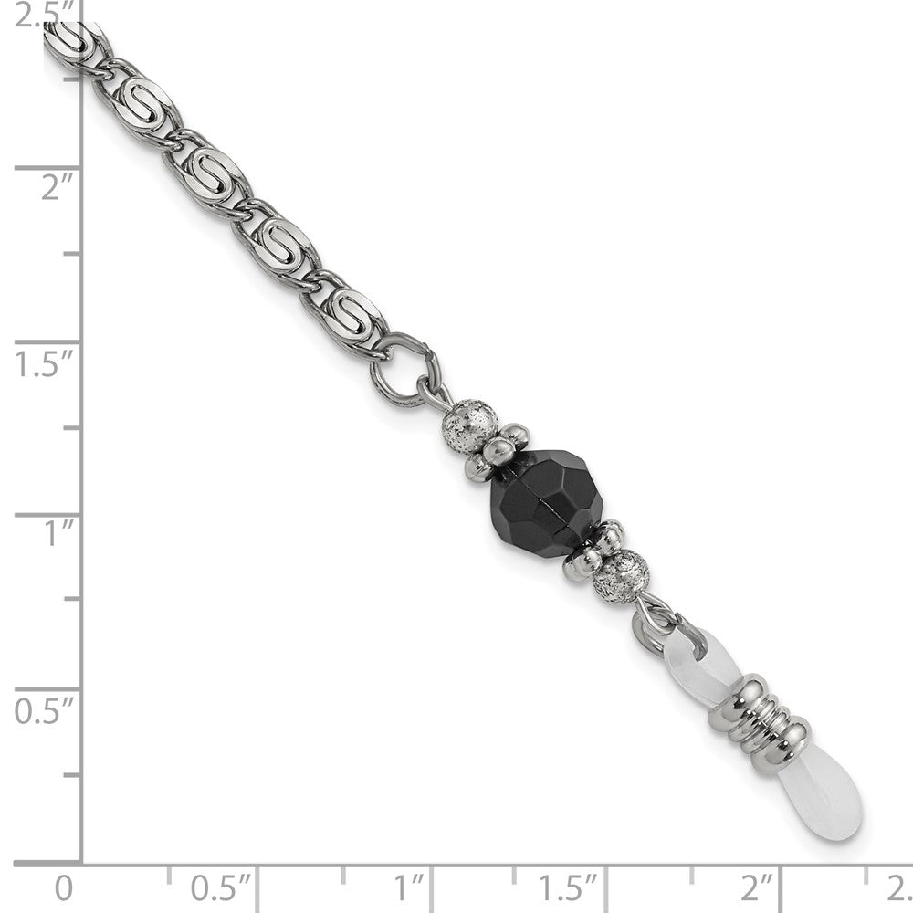 Non Metal 1928 Jewelry Silver-Tone Black Crystal Faceted Bead Eyewear Holder 30 Inch Chain