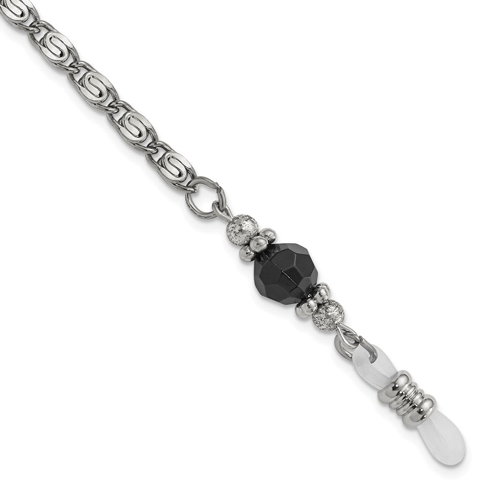 Non Metal 1928 Jewelry Silver-Tone Black Crystal Faceted Bead Eyewear Holder 30 Inch Chain