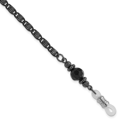 Non Metal 1928 Jewelry Black-Plated Black Faceted Crystal Bead Eyewear Holder 30 Inch Chain