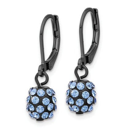Fashion 1928 Black-Plated Blue Glass Stone Ball Leverback Earrings