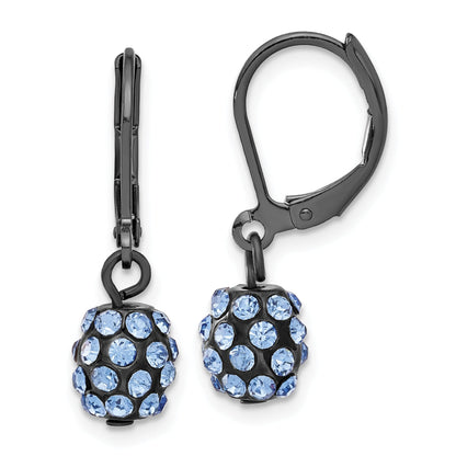 Fashion 1928 Black-Plated Blue Glass Stone Ball Leverback Earrings