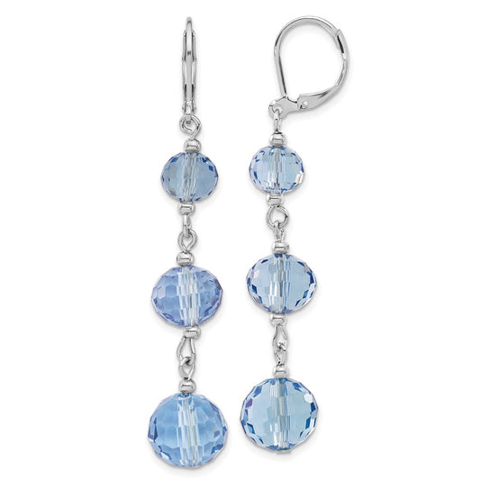 Fashion 1928 Jewelry Silver-Tone Graduated Light Blue Glass Faceted Beads Dangle Leverback Earrings