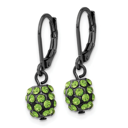 Fashion 1928 Black-Plated Green Glass Stone Ball Leverback Earrings