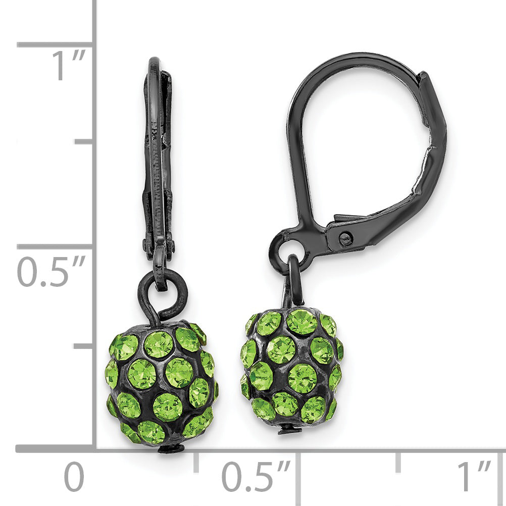 Fashion 1928 Black-Plated Green Glass Stone Ball Leverback Earrings