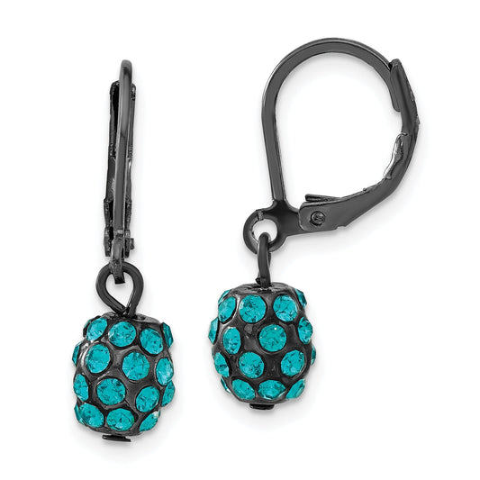 Fashion 1928 Jewelry Black-Plated Teal Glass Stones Fireball Dangle Leverback Earrings