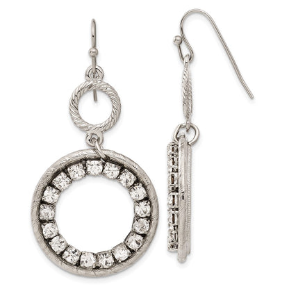 Fashion 1928 Silver-Tone Clear Crystal Circle Dangle Earrings