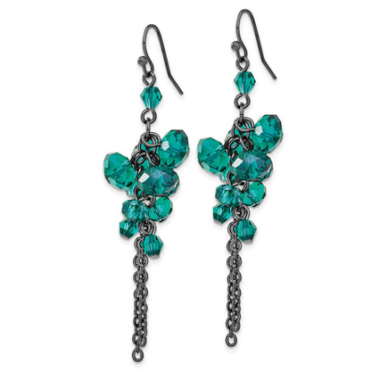 Fashion 1928 Black-Plated Dark Green Glass Beads Dangle Earrings