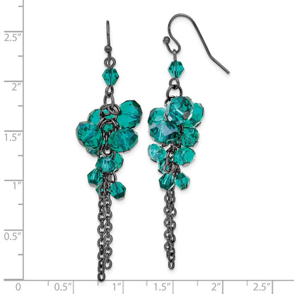 Fashion 1928 Black-Plated Dark Green Glass Beads Dangle Earrings