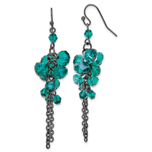 Fashion 1928 Black-Plated Dark Green Glass Beads Dangle Earrings