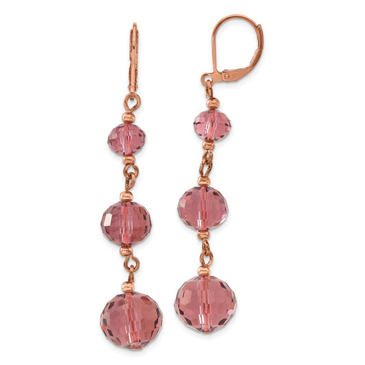 Fashion 1928 Jewelry Rose-Tone Graduated Faceted Purple Glass Beads Dangle Leverback Earrings