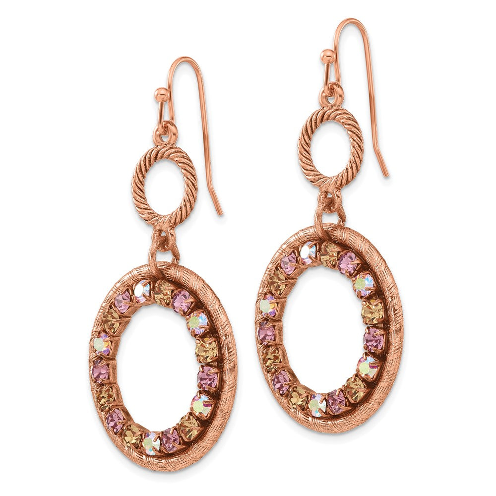 Fashion 1928 Jewelry Copper-Tone Textured Frame Purple Pink And Colorado Crystal Double Circle Dangle Earrings