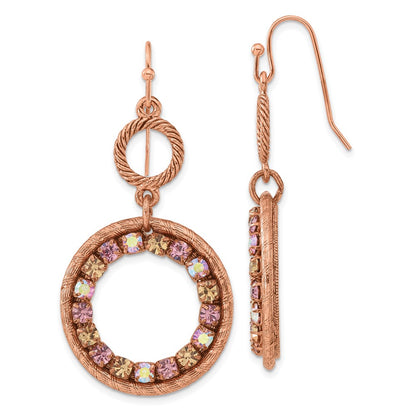 Fashion 1928 Jewelry Copper-Tone Textured Frame Purple Pink And Colorado Crystal Double Circle Dangle Earrings
