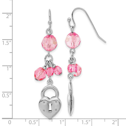 Fashion 1928 Silver-Tone Pink Glass Bead Heart Lock Dangle Earrings