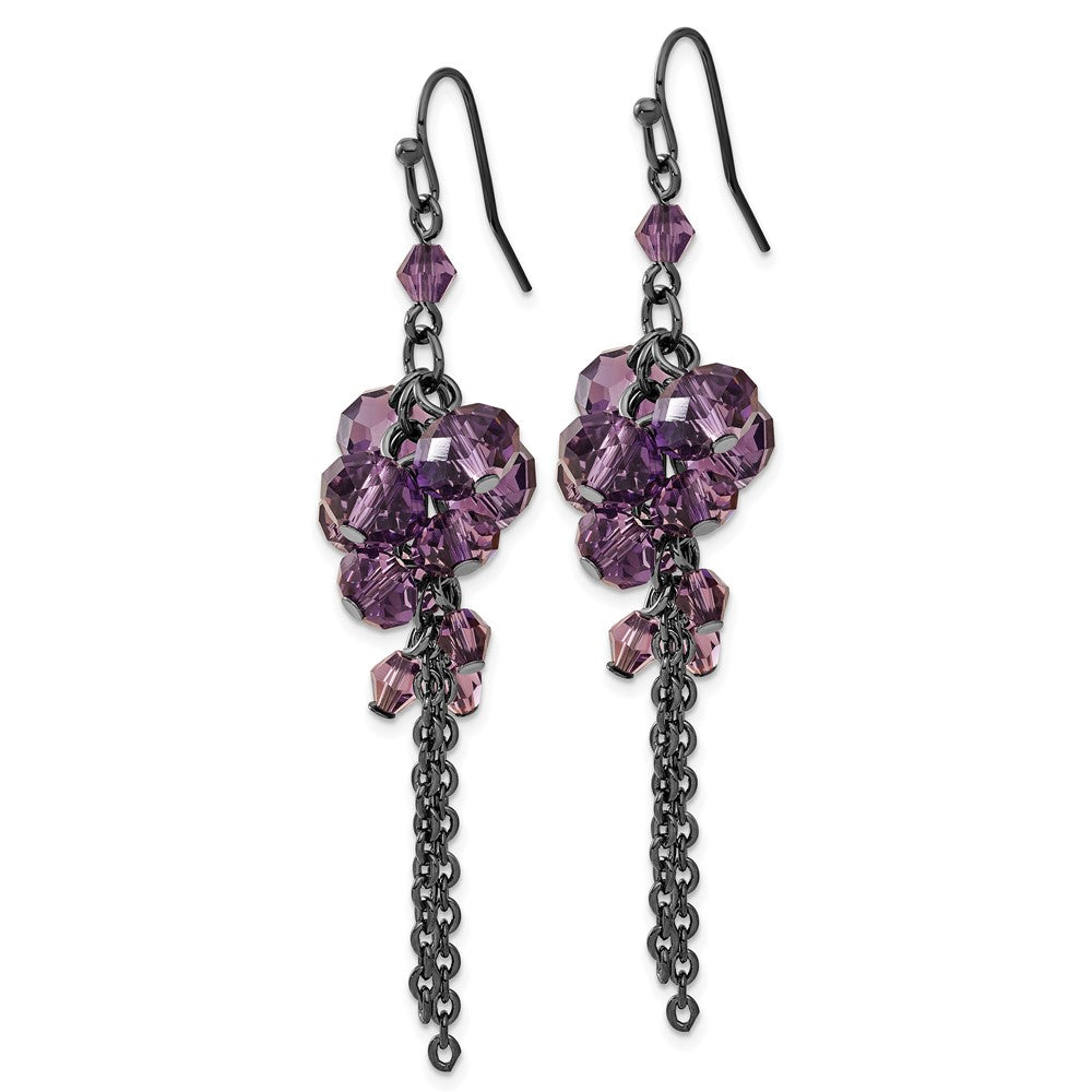 Fashion 1928 Jewelry Black-Plated Smokey Purple Glass Faceted Beads Cluster Dangle Earrings