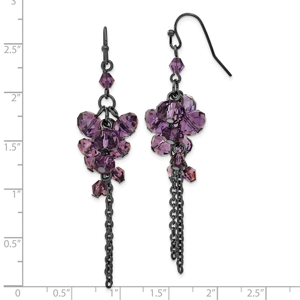 Fashion 1928 Jewelry Black-Plated Smokey Purple Glass Faceted Beads Cluster Dangle Earrings