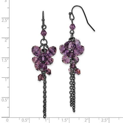 Fashion 1928 Jewelry Black-Plated Smokey Purple Glass Faceted Beads Cluster Dangle Earrings