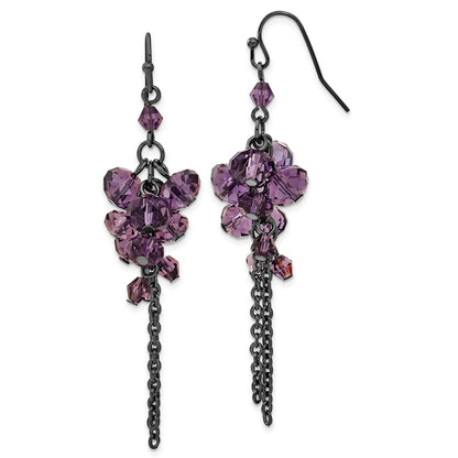 Fashion 1928 Jewelry Black-Plated Smokey Purple Glass Faceted Beads Cluster Dangle Earrings