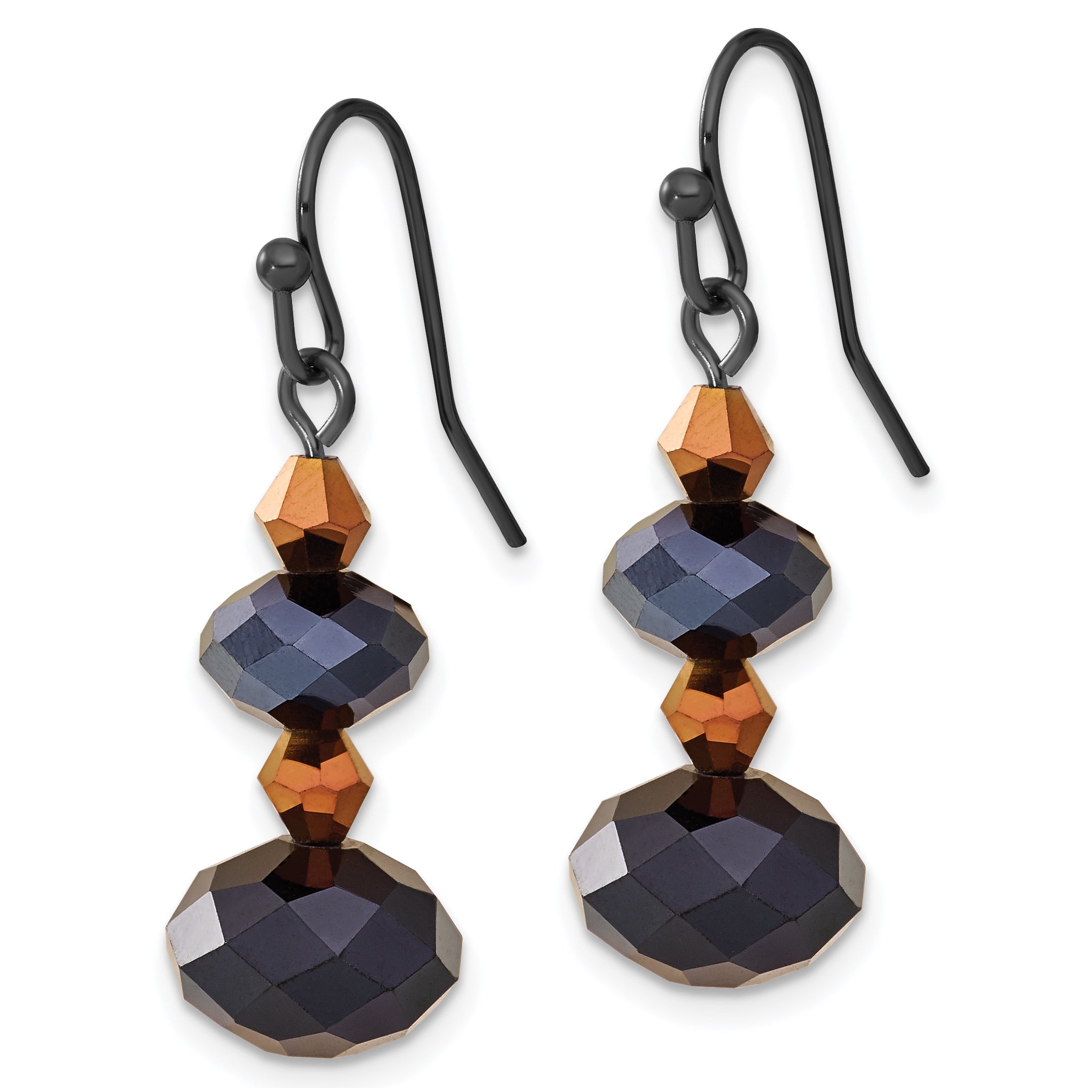 Fashion 1928 Jewelry Black-Plated Jet Black And Brown Faceted Glass Bead Dangle Earrings