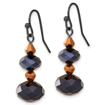 Fashion 1928 Jewelry Black-Plated Jet Black And Brown Faceted Glass Bead Dangle Earrings