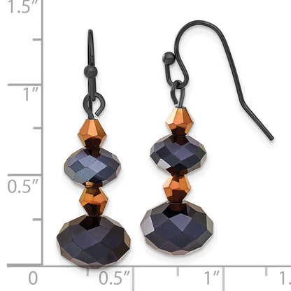 Fashion 1928 Jewelry Black-Plated Jet Black And Brown Faceted Glass Bead Dangle Earrings