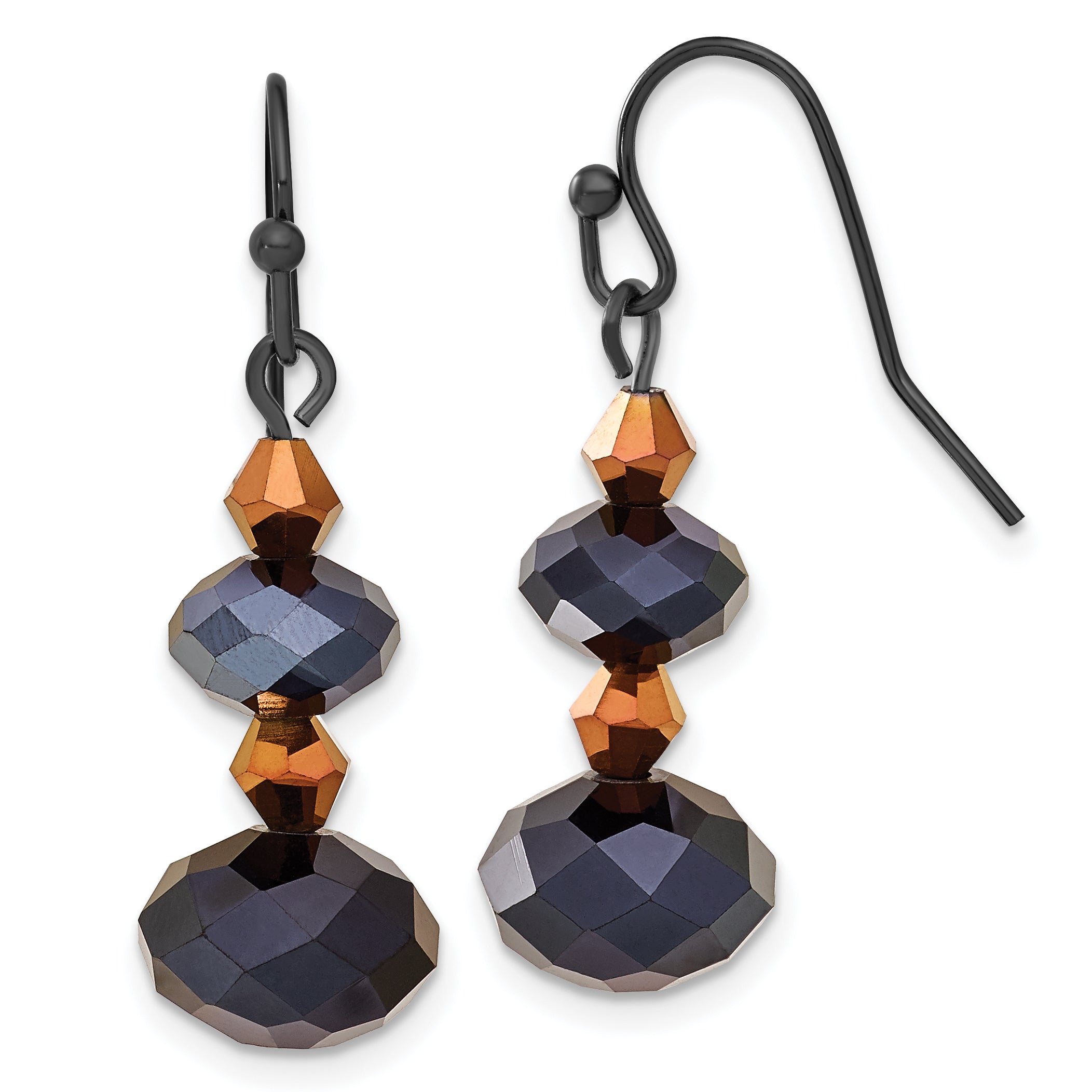 Fashion 1928 Jewelry Black-Plated Jet Black And Brown Faceted Glass Bead Dangle Earrings