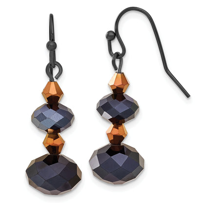 Fashion 1928 Jewelry Black-Plated Jet Black And Brown Faceted Glass Bead Dangle Earrings