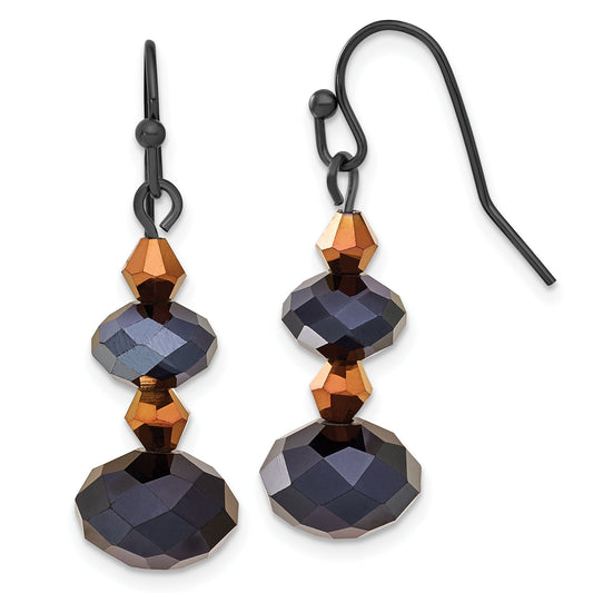 Fashion 1928 Jewelry Black-Plated Jet Black And Brown Faceted Glass Bead Dangle Earrings