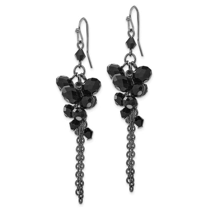 Fashion 1928 Jewelry Black-Plated Jet Black Faceted Glass Beads Cluster Dangle Earrings