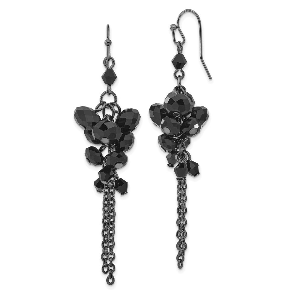 Fashion 1928 Jewelry Black-Plated Jet Black Faceted Glass Beads Cluster Dangle Earrings