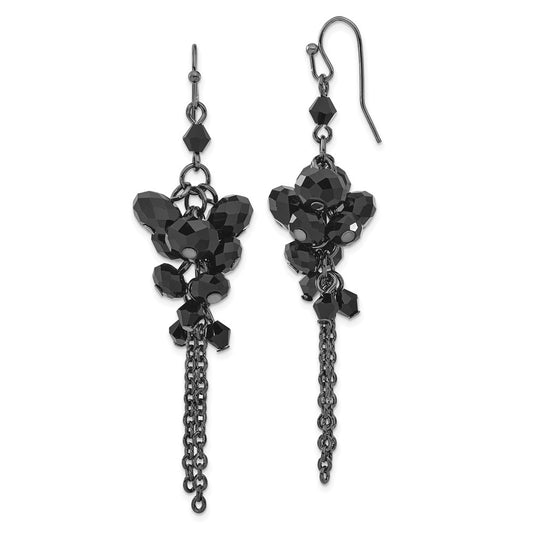 Fashion 1928 Jewelry Black-Plated Jet Black Faceted Glass Beads Cluster Dangle Earrings
