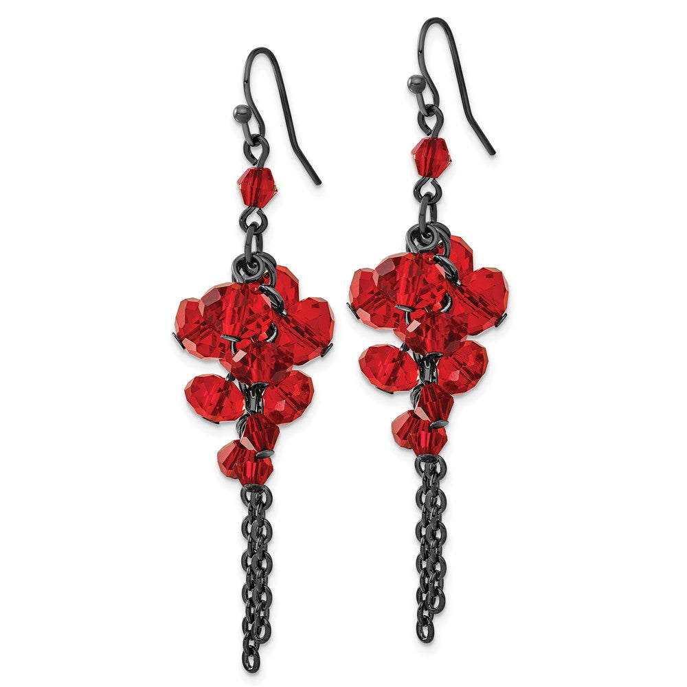 Fashion 1928 Jewelry Black-Plated Red Glass Faceted Beads Cluster Dangle Earrings