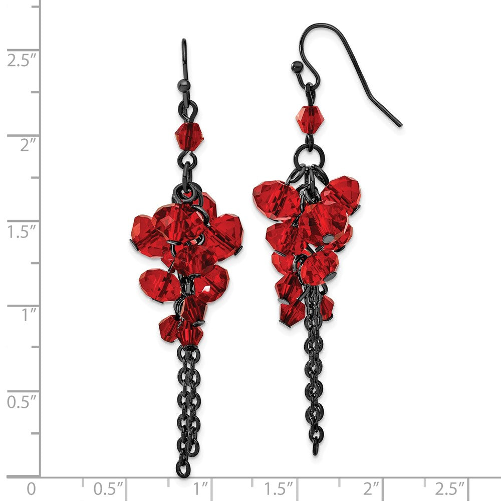 Fashion 1928 Jewelry Black-Plated Red Glass Faceted Beads Cluster Dangle Earrings