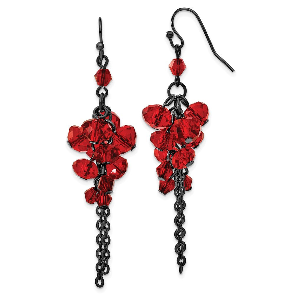 Fashion 1928 Jewelry Black-Plated Red Glass Faceted Beads Cluster Dangle Earrings