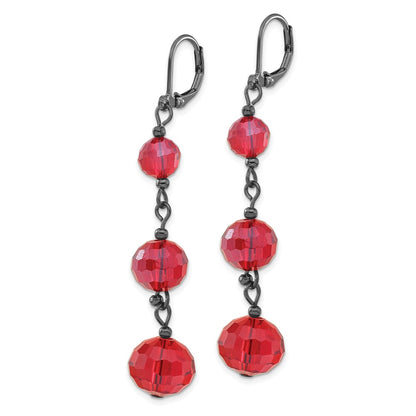 Fashion 1928 Jewerly Black-Plated Graduated Red Faceted Glass Beads Dangle Leverback Earrings
