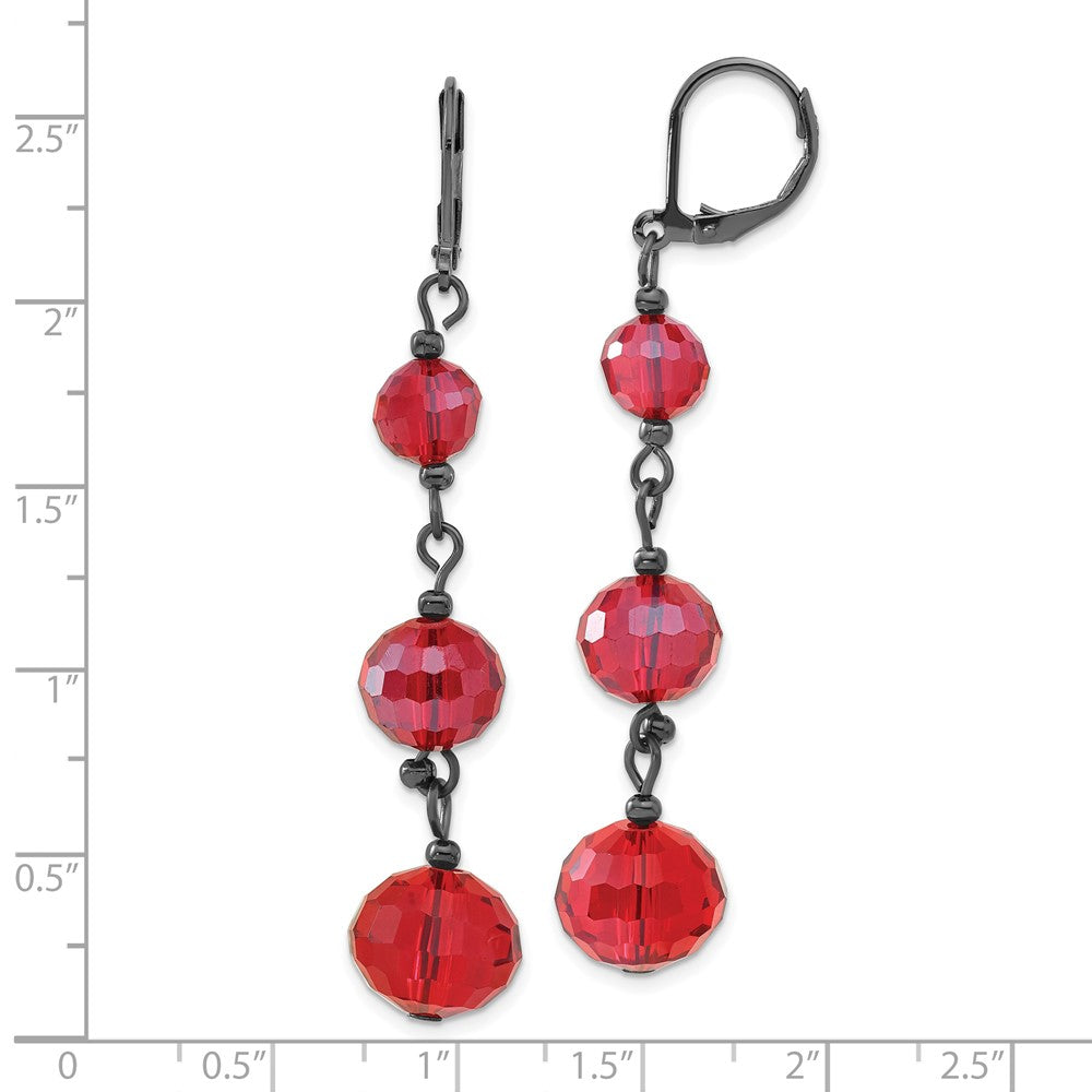 Fashion 1928 Jewerly Black-Plated Graduated Red Faceted Glass Beads Dangle Leverback Earrings