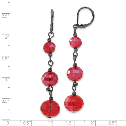 Fashion 1928 Jewerly Black-Plated Graduated Red Faceted Glass Beads Dangle Leverback Earrings