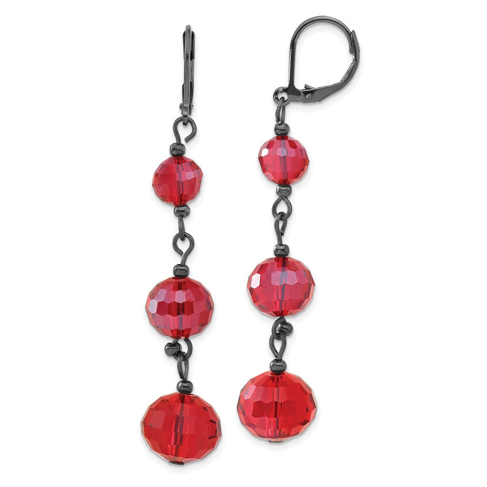 Fashion 1928 Jewerly Black-Plated Graduated Red Faceted Glass Beads Dangle Leverback Earrings