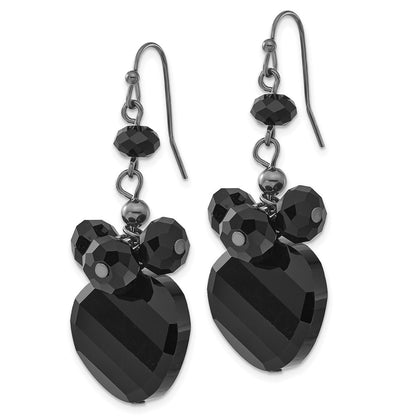Fashion 1928 Jewelry Black-Plated Jet Black Faceted Glass Bead Cluster Dangle Earrings