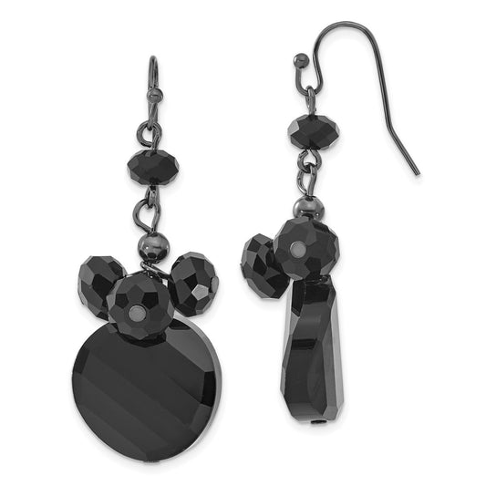 Fashion 1928 Jewelry Black-Plated Jet Black Faceted Glass Bead Cluster Dangle Earrings